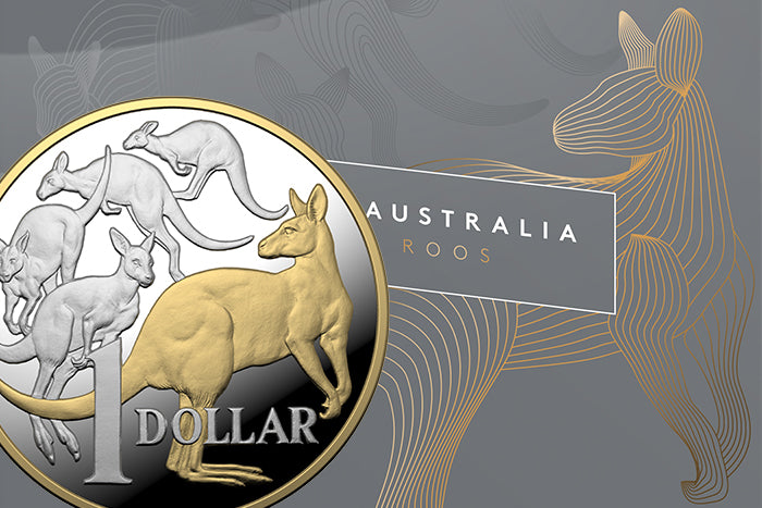 2020 $1 5oz Silver Proof Selectively Gold Plated Coin - Icons of Australia - Mob of Roos