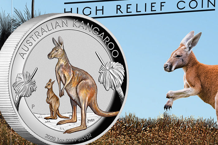 2020 1oz Silver Coloured High Relief Coin - Australian Kangaroo