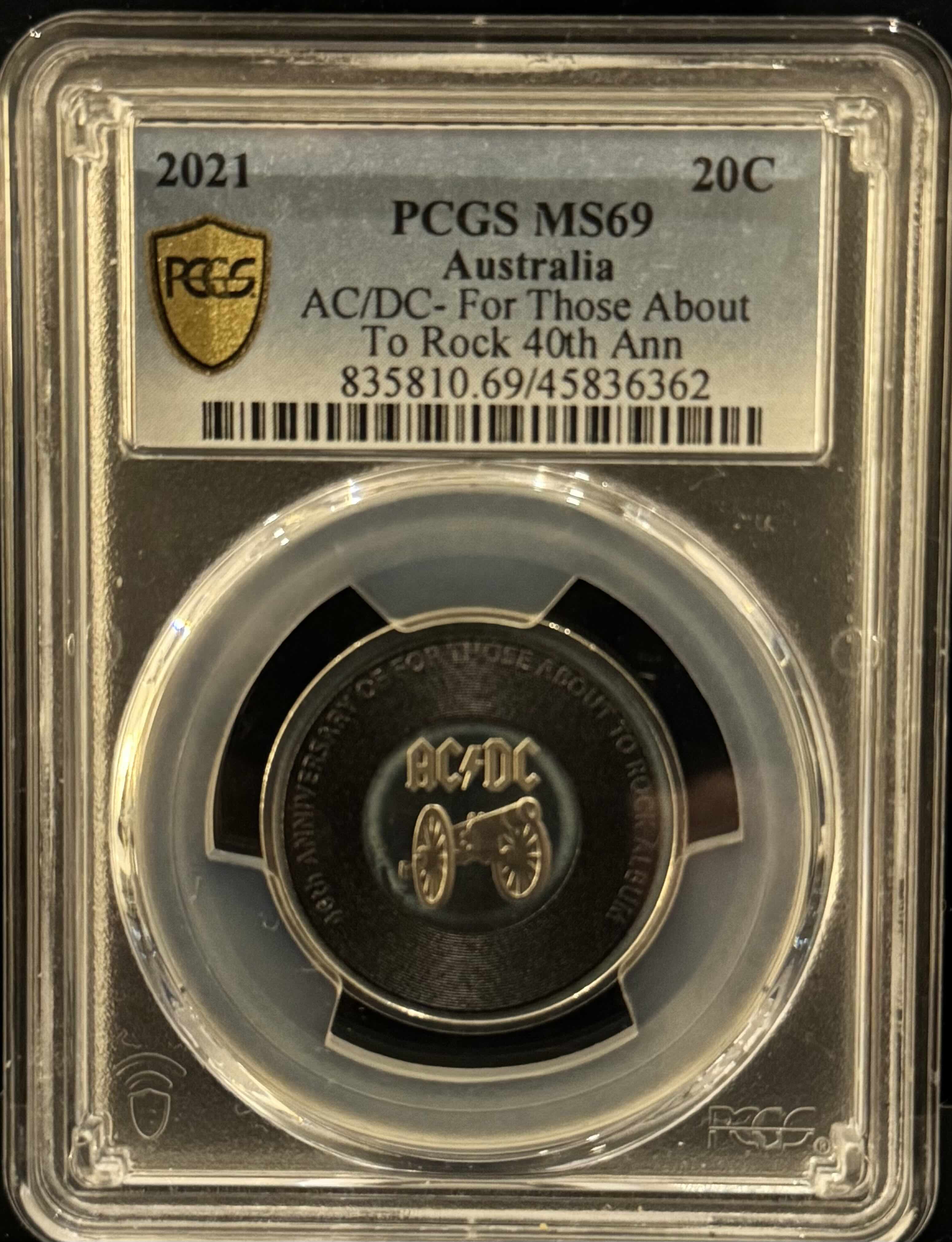 Royal Australian Mint 2021 20c ACDC For Those About to Rock 40th Ann PCGS MS69