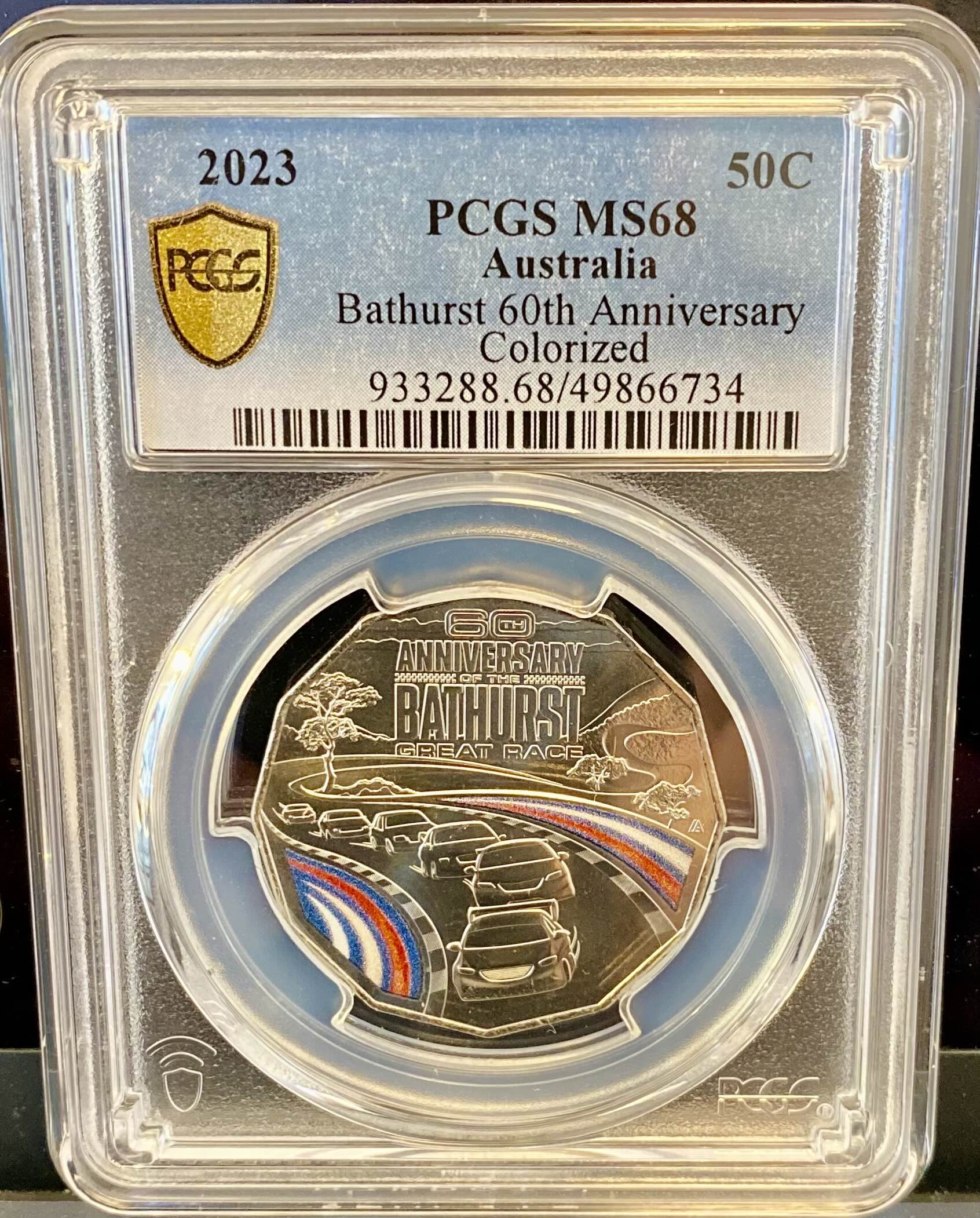 Royal Australian Mint 2023  Bathurst 60th Anniversary Colorized 50c PCGS MS68