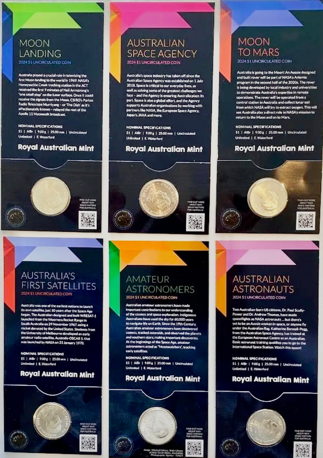 Royal Australian Mint 2024 Out of This World Australia in Space C Mintmark $1 King Charles III Counterstamp UNC Set of Six coins