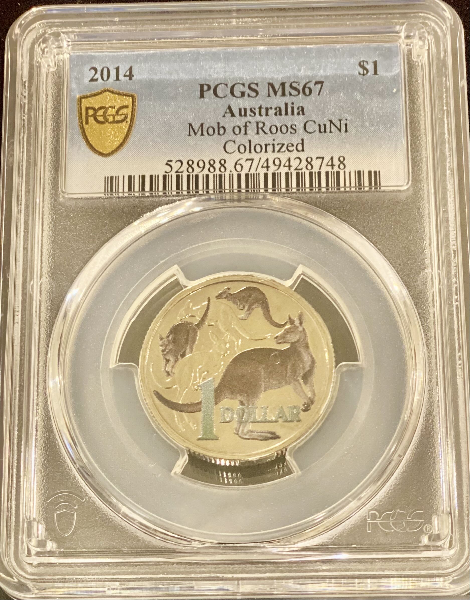 Royal Australian Mint 2014 $1 PCGS MS67 Mob of Roos Colorized