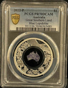 Perth Mint 2022 $1 1 oz Silver Proof PCGS MS70 Great Southern Land Blue Lepidolite