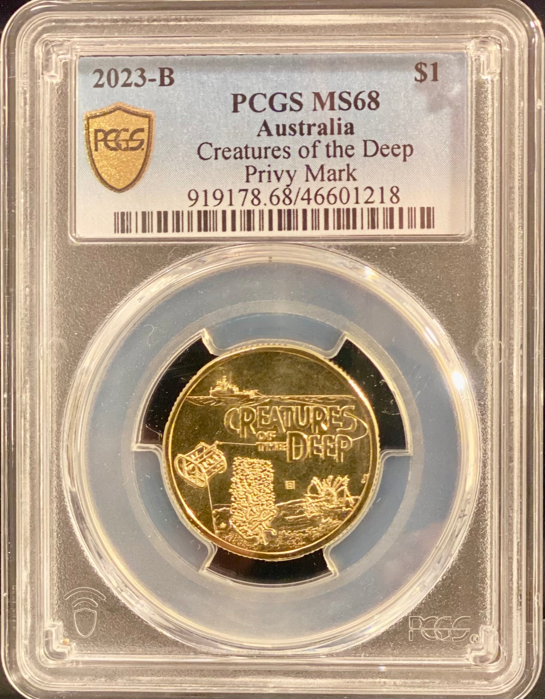 Royal Australian Mint 2023-B $1 Creatures of the Deep Privy Mark PCGS MS68