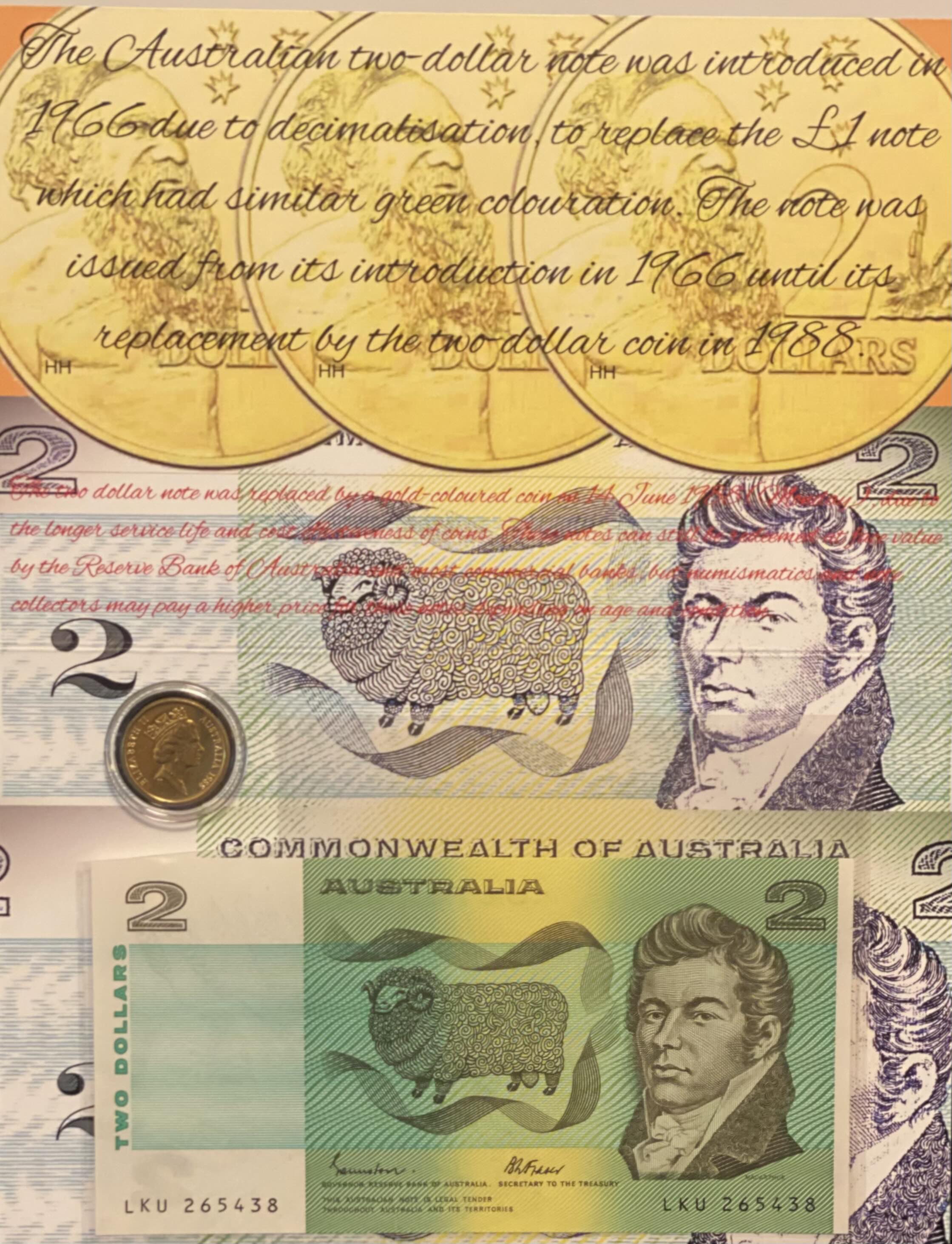 Australian Last $2 Dollar Note and First $2 Coin UNC Set