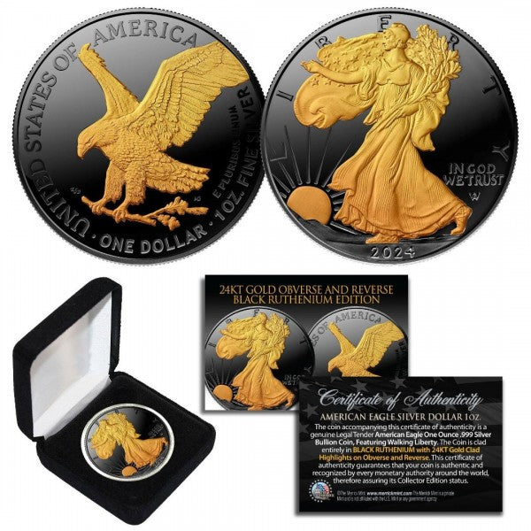 American Eagle 2024 1 oz Silver 24K Gold Gilded with Black Ruthenium Coin