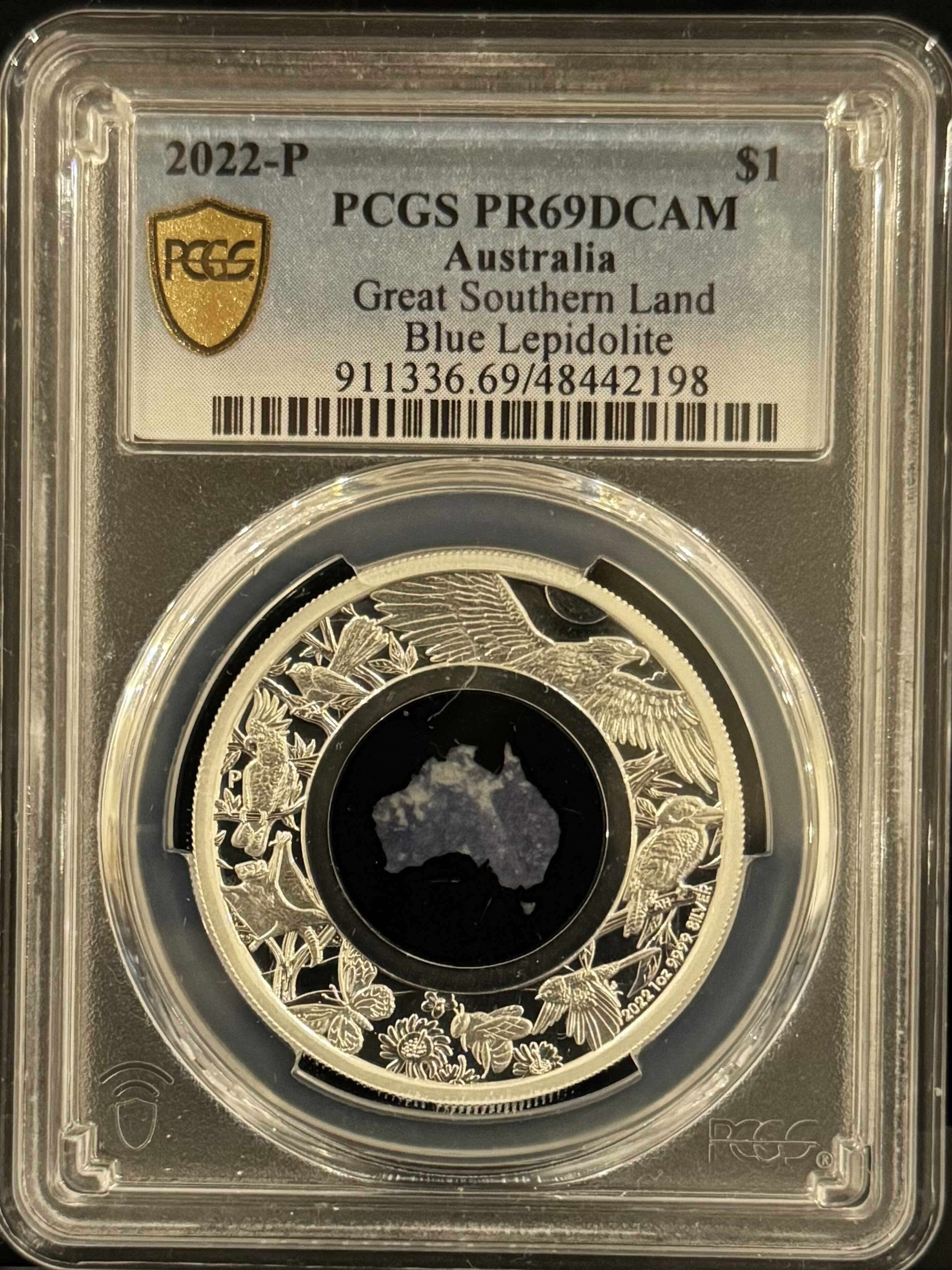 Perth Mint 2022 $1 1 oz Silver Proof PCGS MS69 Great Southern Land Blue Lepidolite