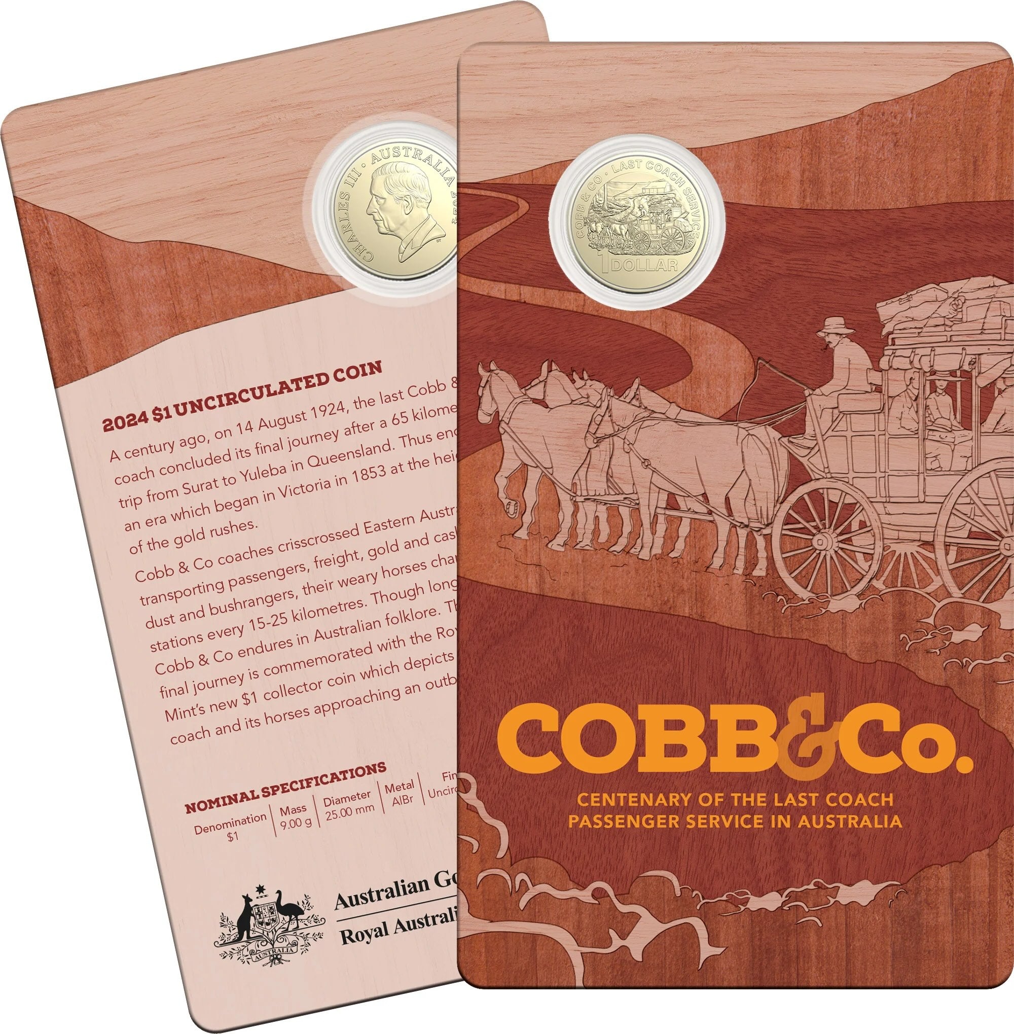 Royal Australian Mint Cobb & Co Centenary of the Last Coach Service in Australia 2024 $1 Uncirculated Coin