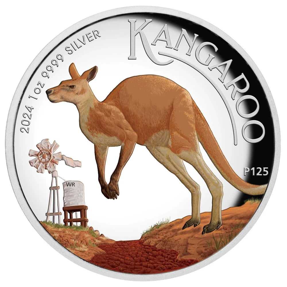 Perth Mint Australian Kangaroo 2024 1oz Silver Proof Coloured High Relief coin