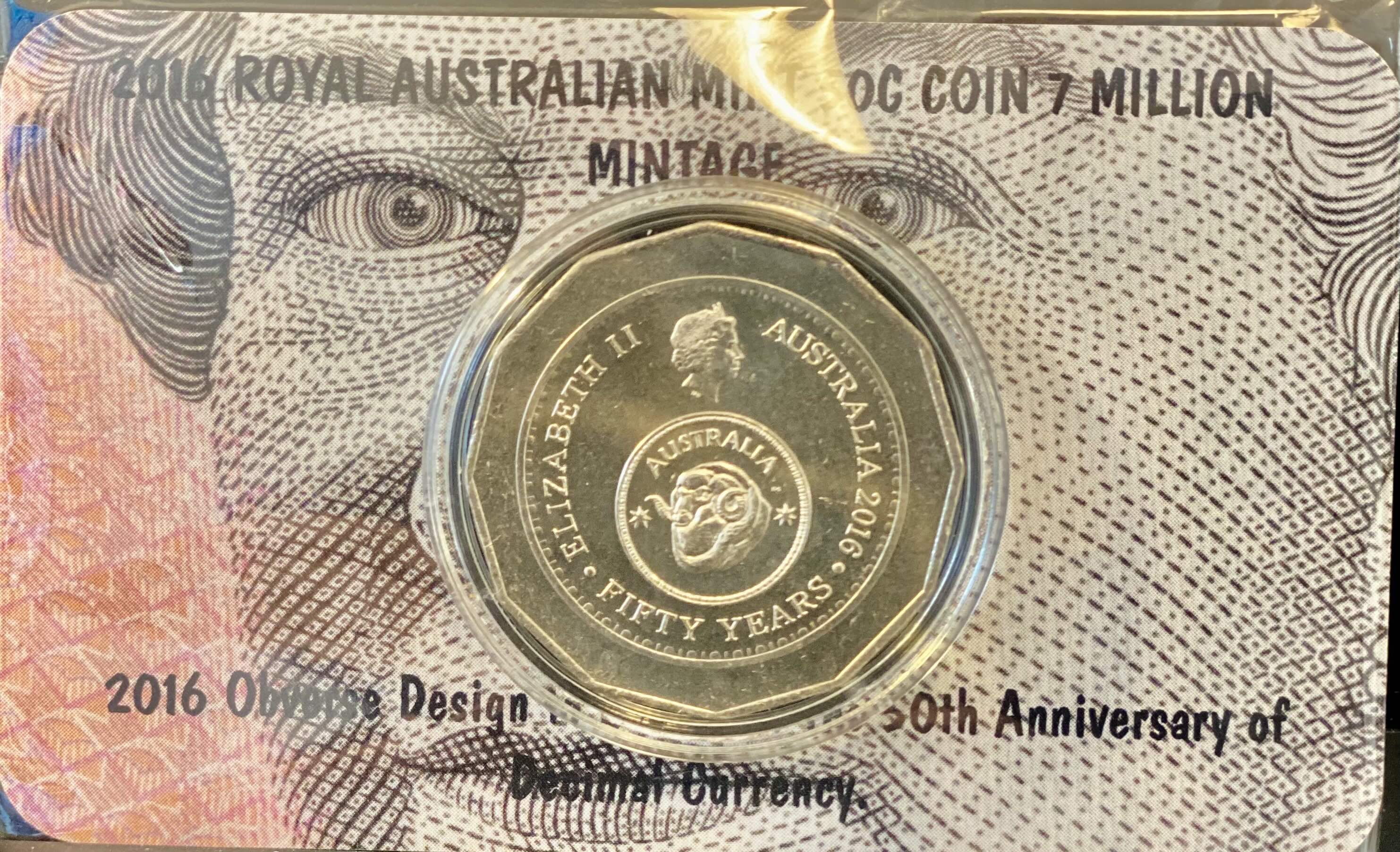 2016 50th Anniversary of Decimal Currency 50c Coin In Card