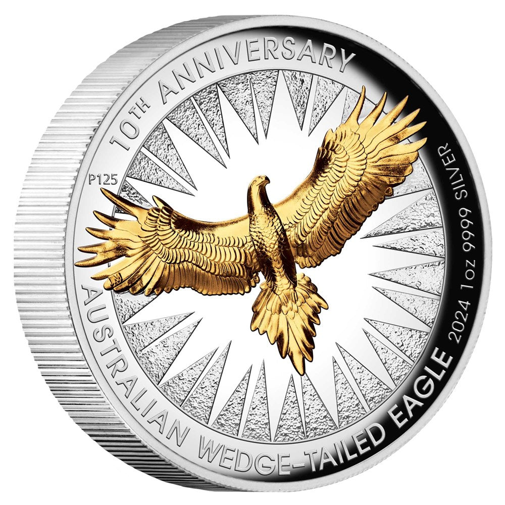 Perth Mint Wedge-tailed Eagle 2024 1oz Silver Proof High relief Gilded coin