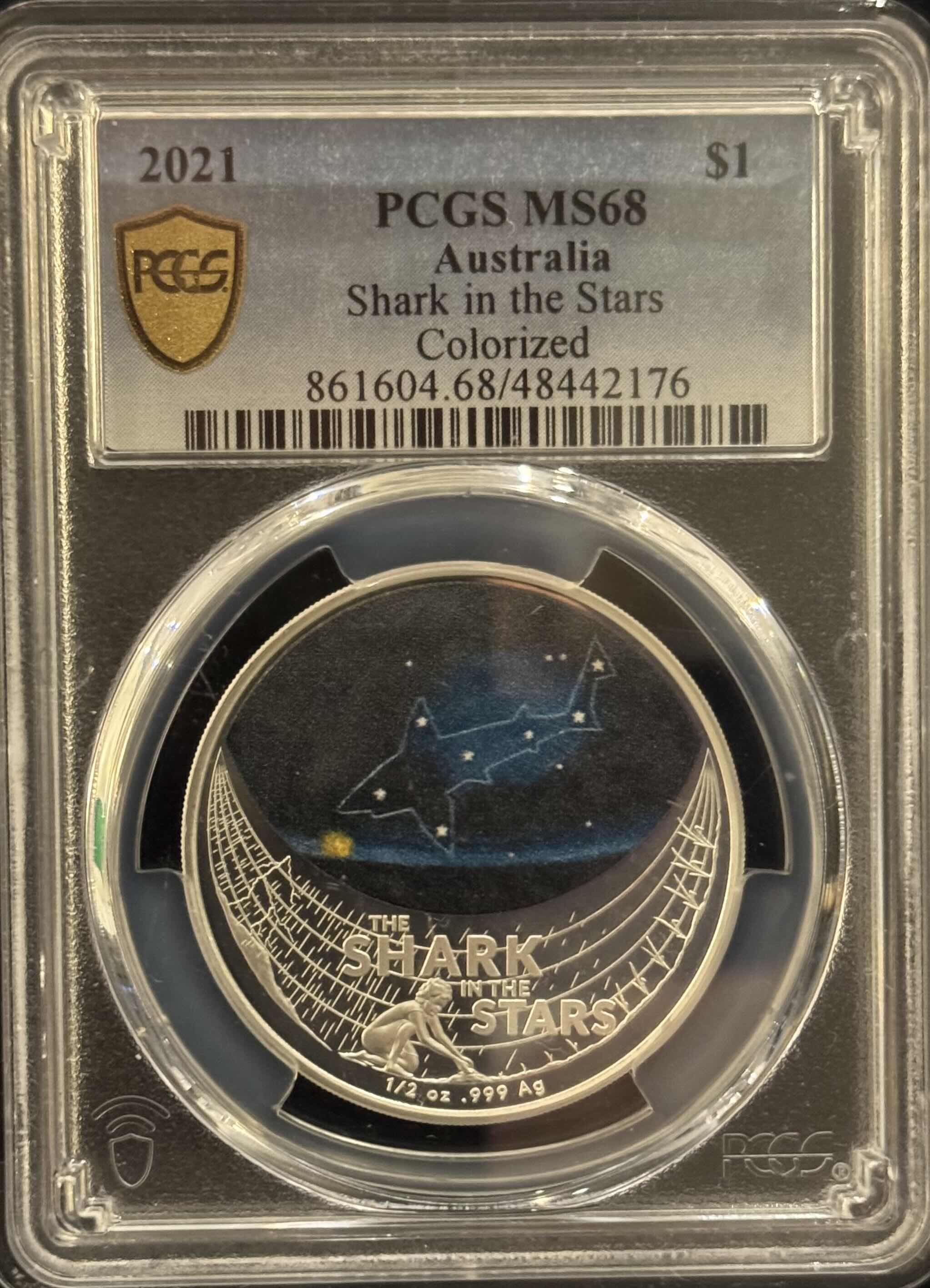 Perth Mint 2021 Shark in the Stars Colorized $1 1 oz Silver PCGS MS68