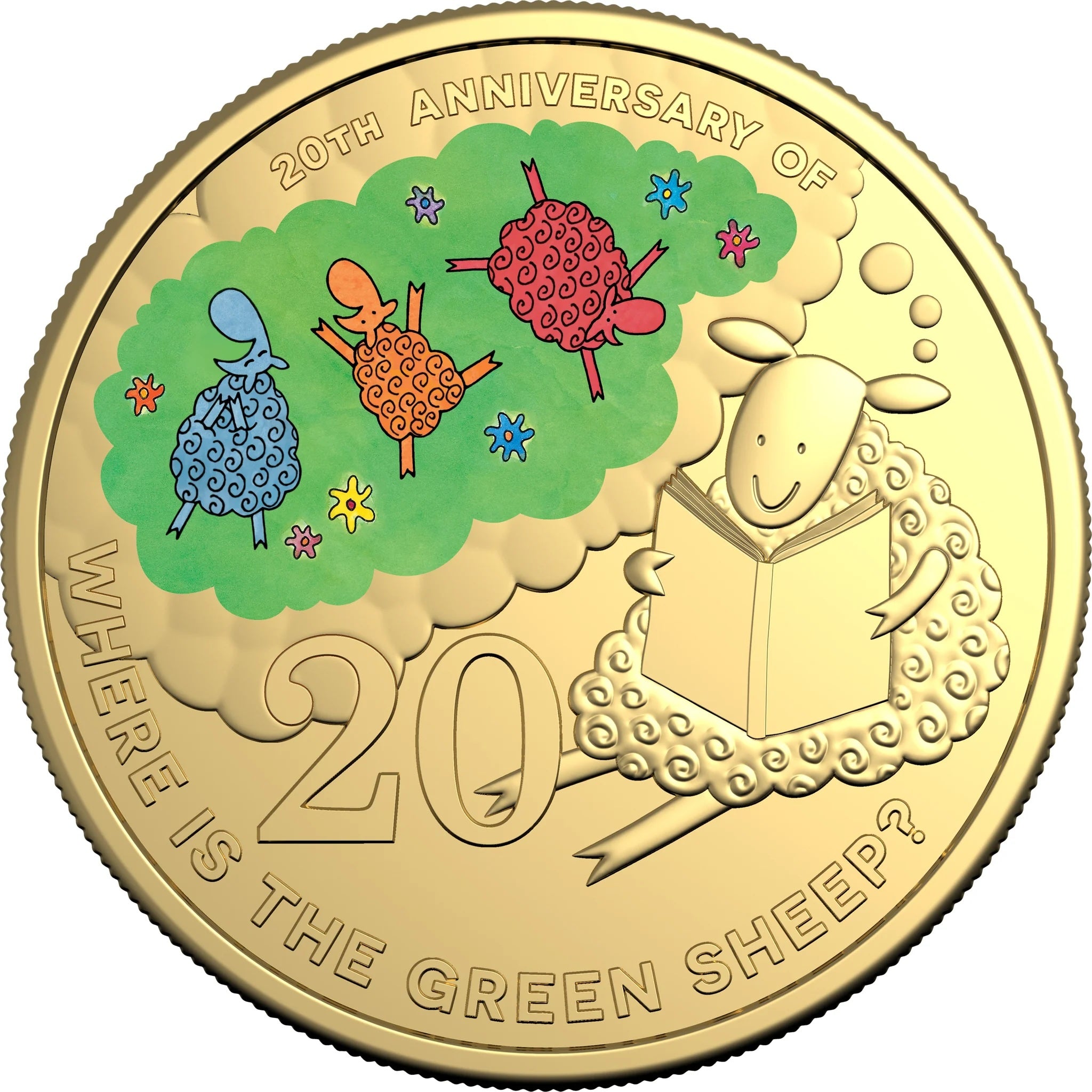 Royal Australian Mint 20th Anniversary of Where is the Green Sheep 20c gold plated coloured UNC Coin & Delux Edition Book