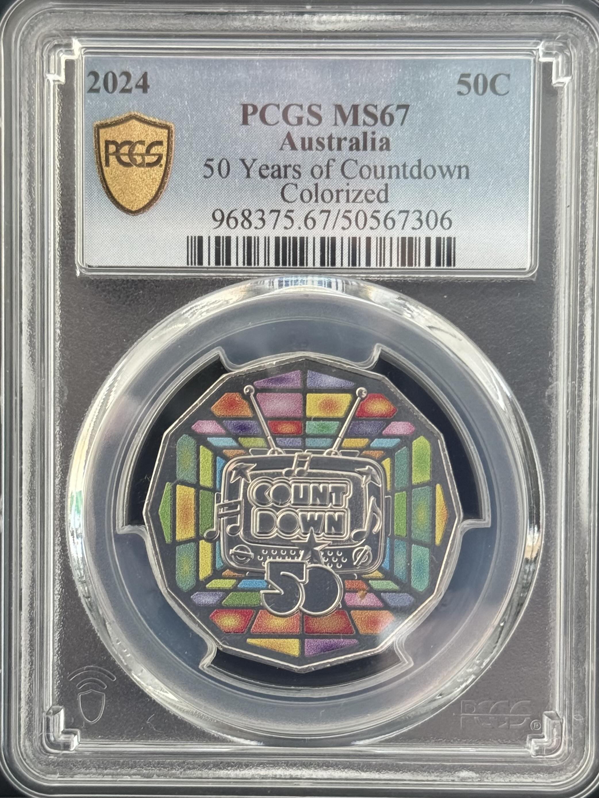 Royal Australian Mint 2024 50 Years of Countdown  Colorized 50c PCGS MS67