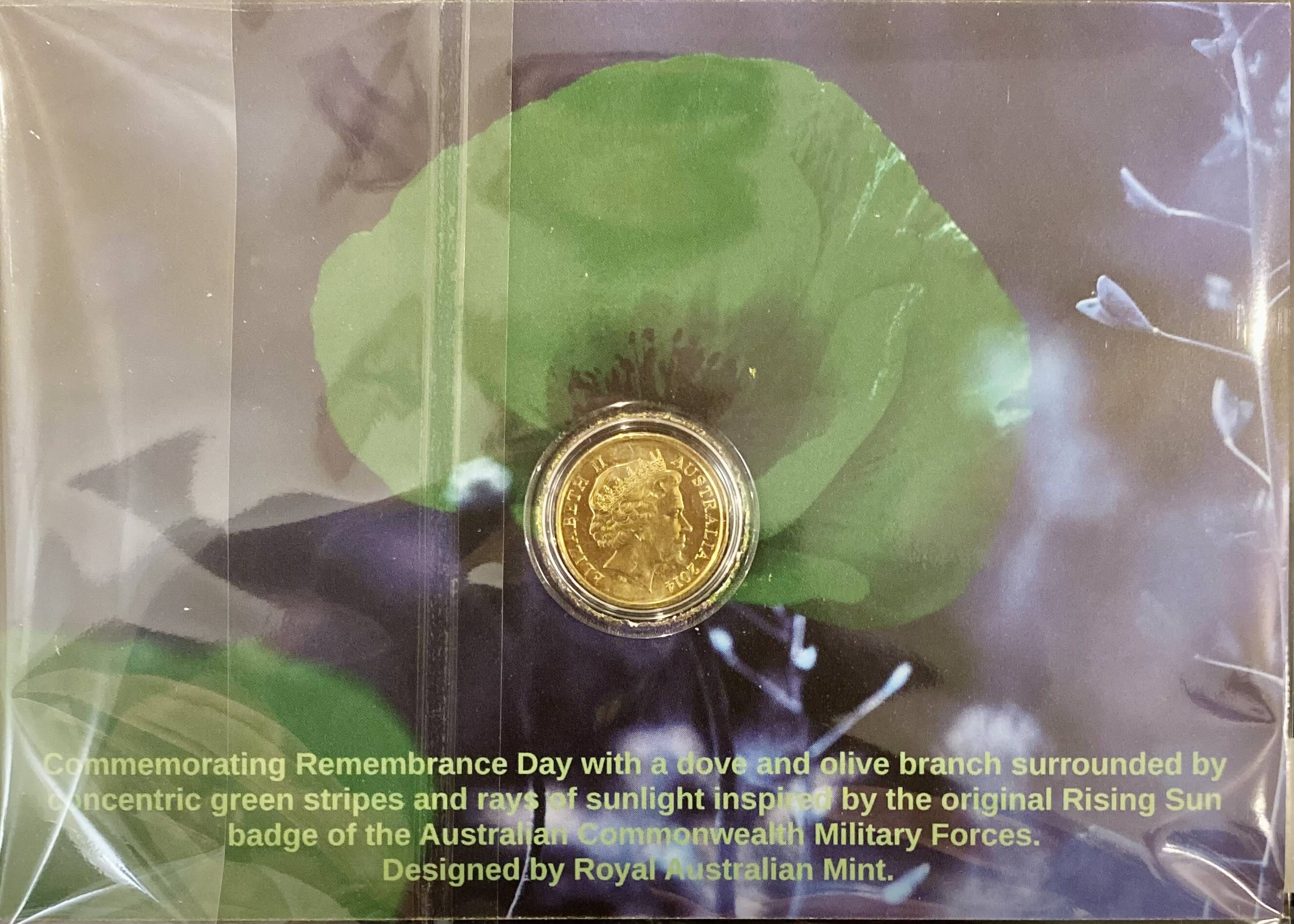 2014 Remembrance Day Green Dove Coloured UNC Coin in Maxi Card