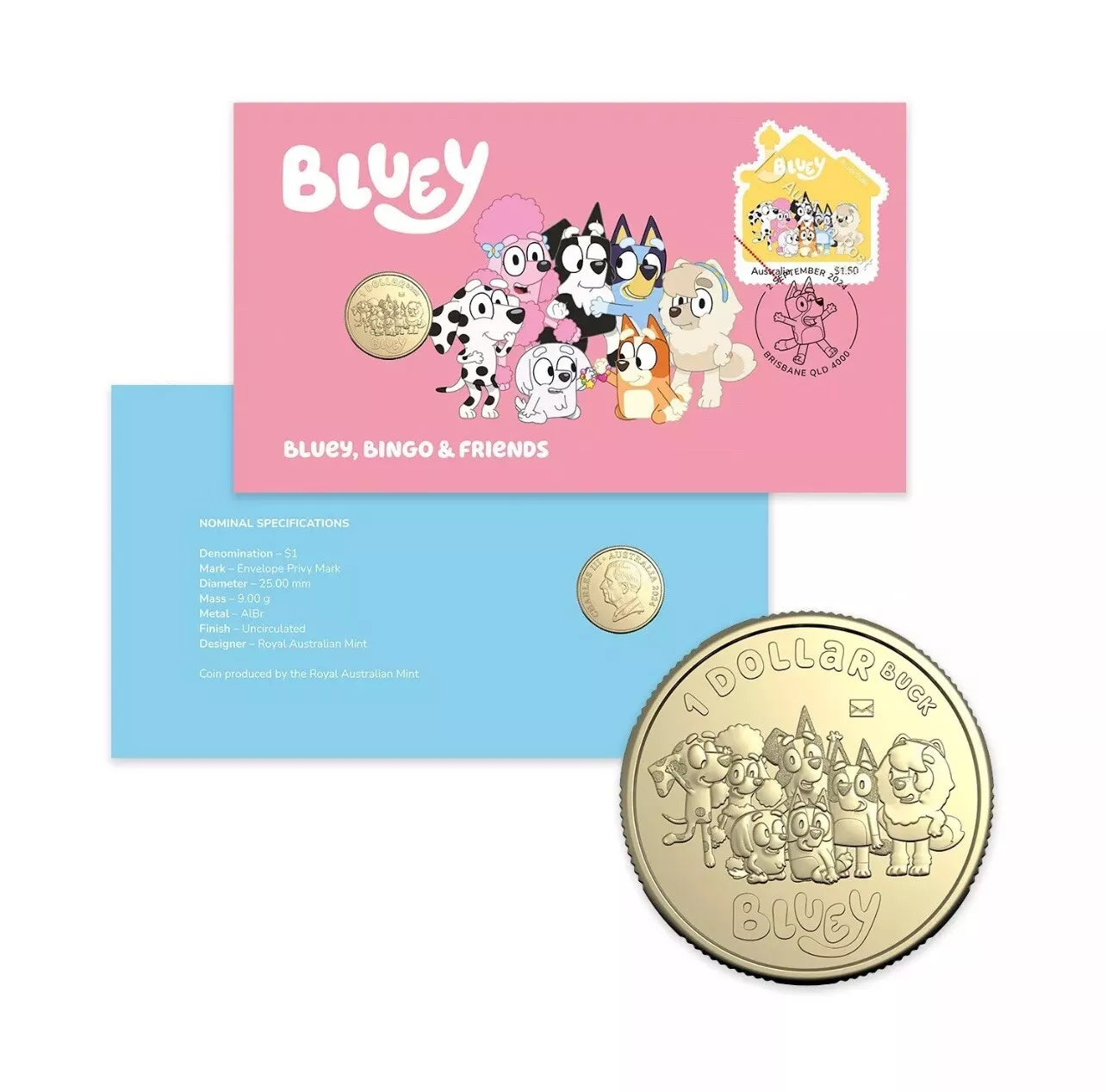 Royal Australian Mint 2024 Bluey Bucks Bluey, Bingo and Friends $1 PNC