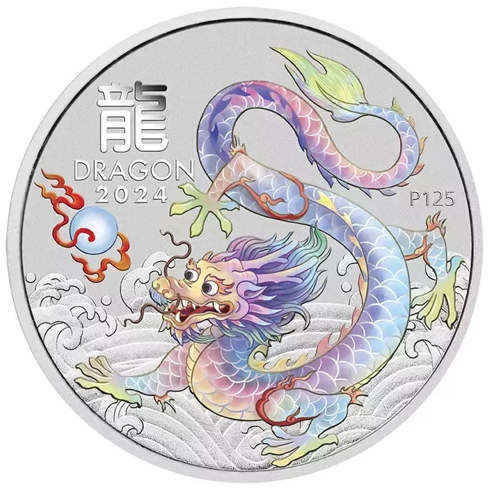 Perth Mint 2024 Year of the Dragon 1/2 oz Silver White Dragon Coloured Coin