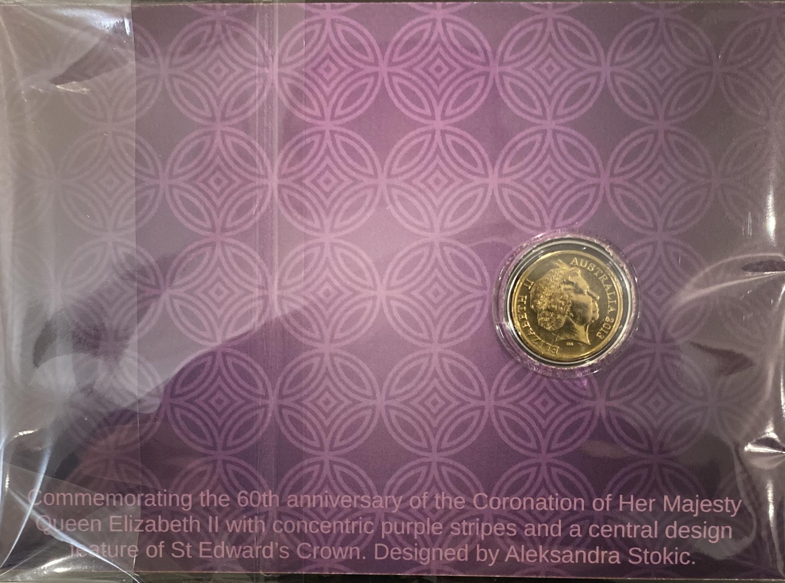 2013 60th Anniversary of Queens Coronation Purple Coloured UNC Coin in Maxi Card