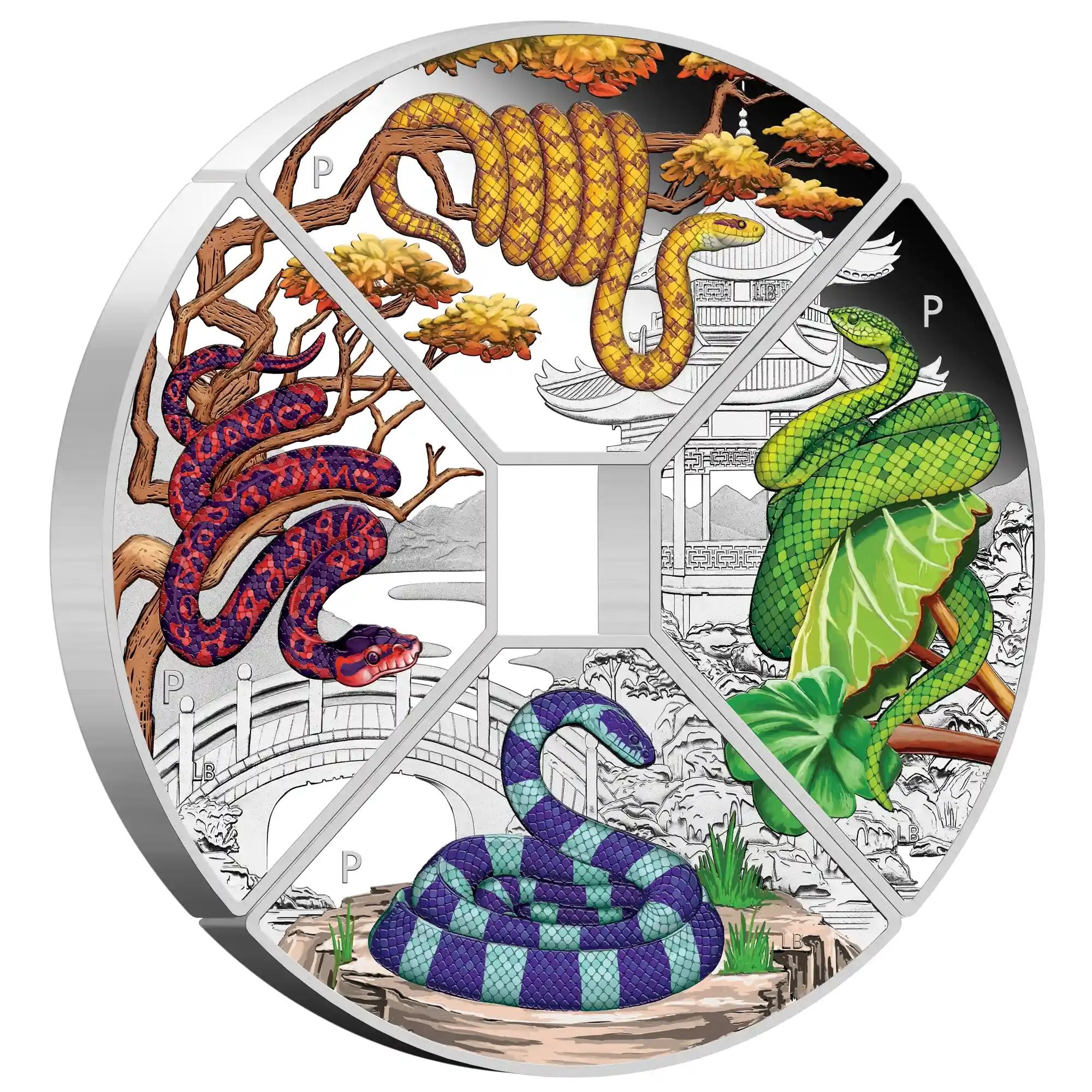 Perth Mint 2025 Chinese Lunar Snake Quadrant 1 oz 99.99% Silver Proof Coloured 4 Coin Set