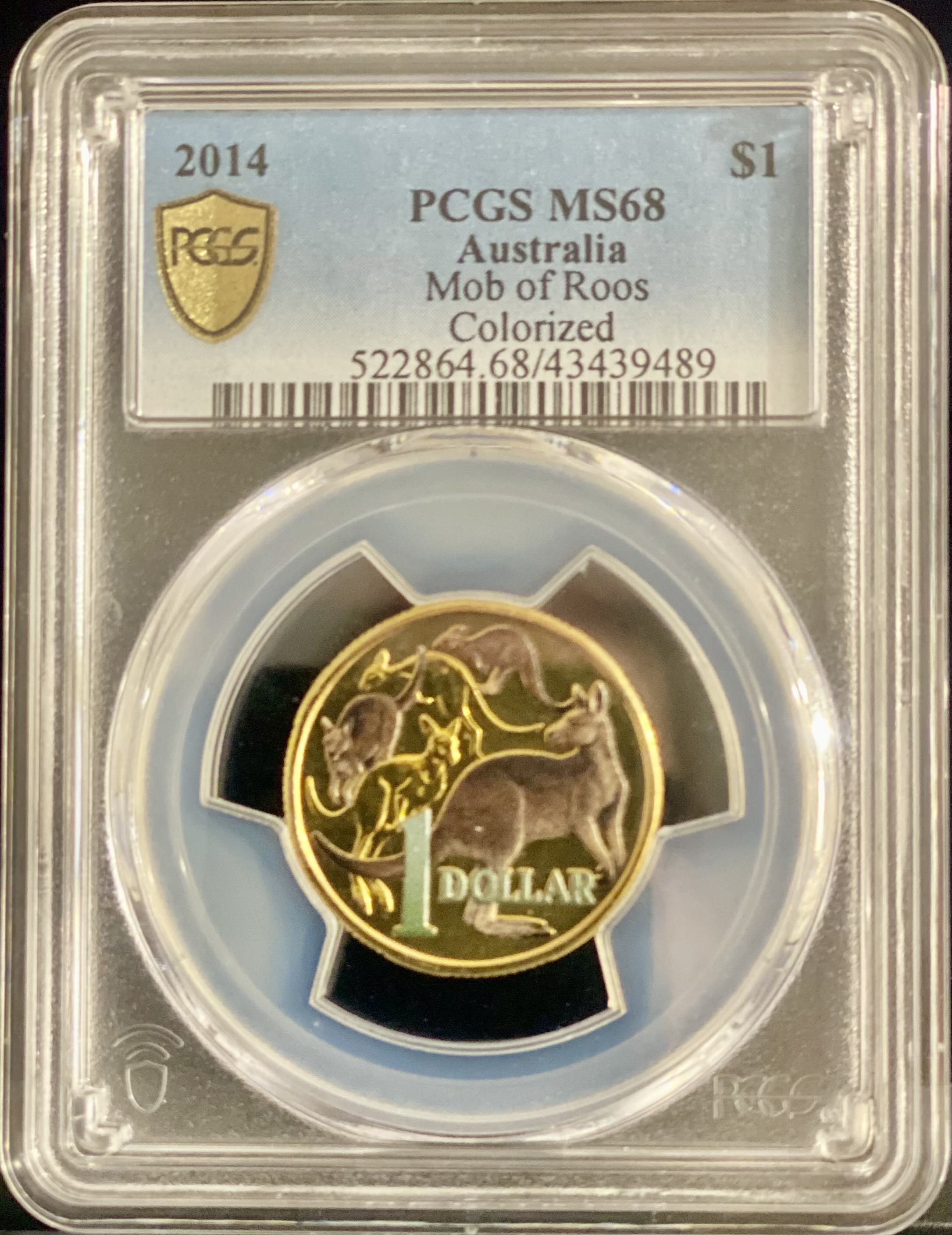 Royal Australian Mint 2014 $1 PCGS MS68 Mob of Roos Colorized