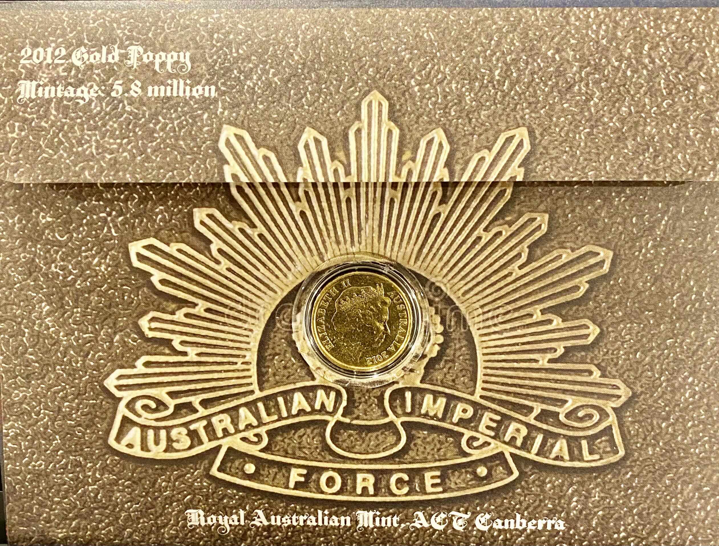 2012 Gold Poppy $2 Remembrance Day Coin in Card