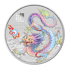 Perth Mint Lunar Series III Year of the Dragon, White Dragon 2024 1 oz Silver Coloured Coin- Brisbane Money Expo ANDA Special in Card