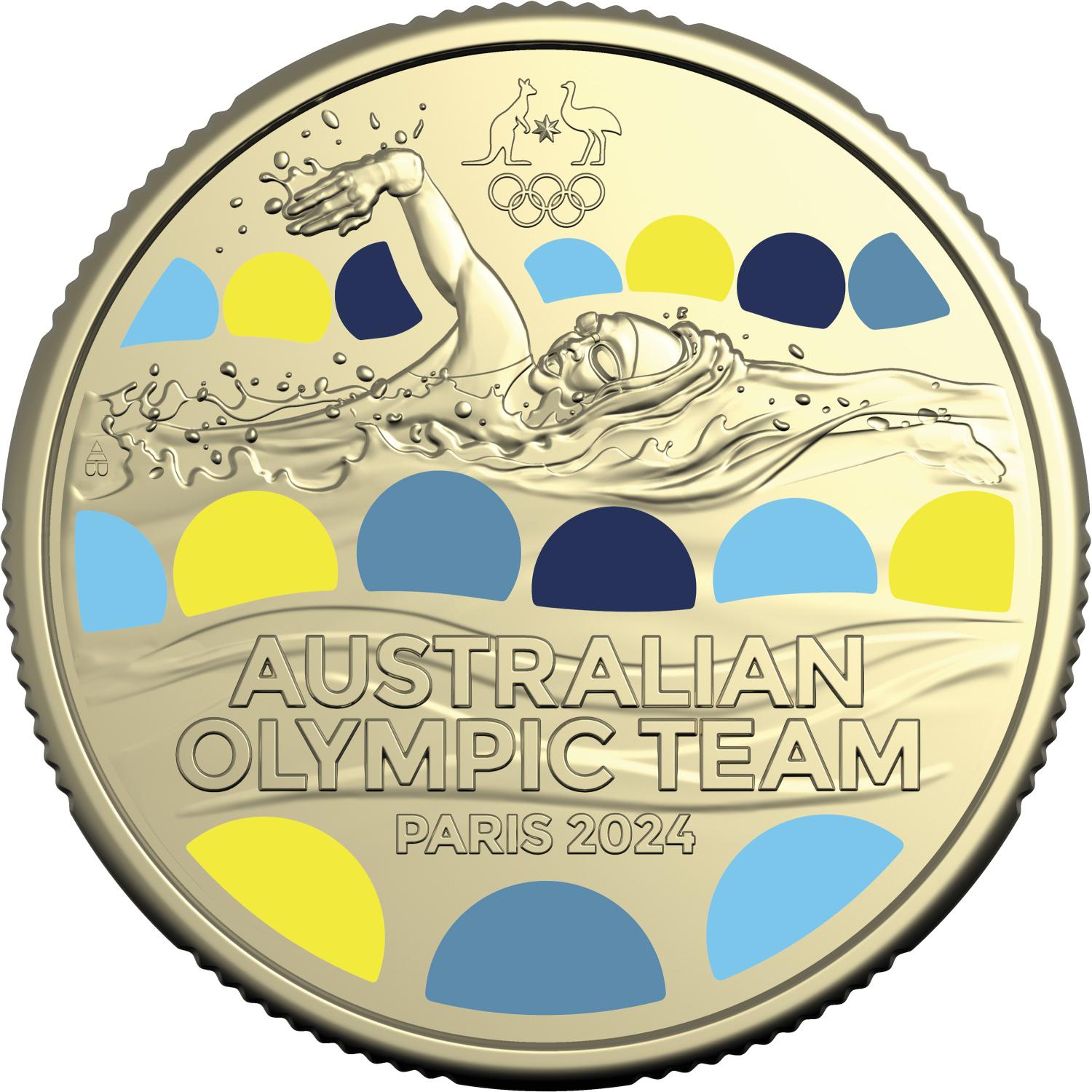 Royal Australian Mint 2024 $1 Australian Olympic Team Coloured AlBr UNC Coin on Card