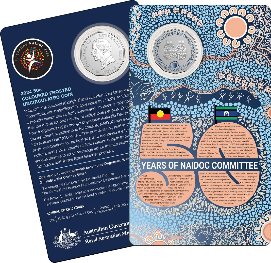 Royal Australian Mint 2024 50c NAIDOC Week Coloured Frosted UNC Coin