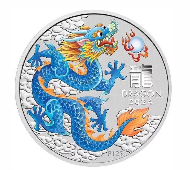 Perth Mint 2024 Year of the Dragon 1/2 oz Silver Blue Dragon Coloured Coin