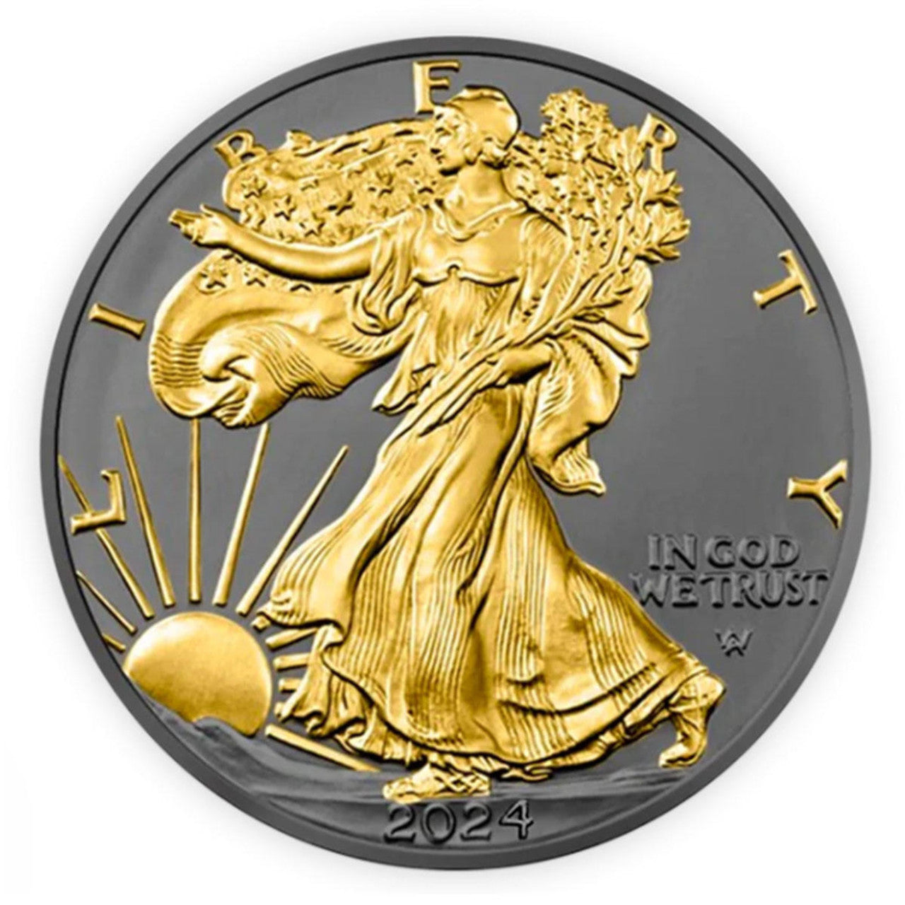 American Eagle 2024 1 oz Silver 24K Gold Gilded with Black Ruthenium Coin