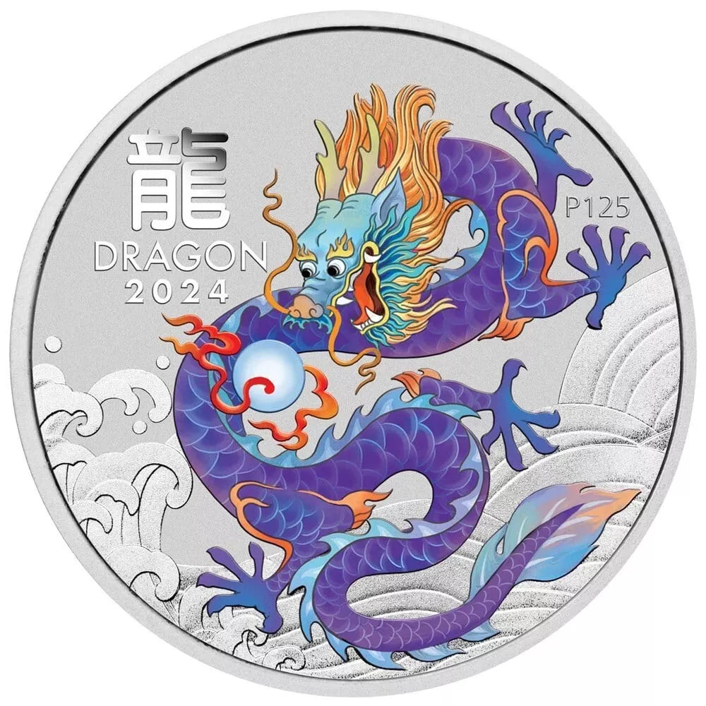 Perth Mint 2024 Year of the Dragon 1/2 oz Silver Purple Dragon Coloured Coin