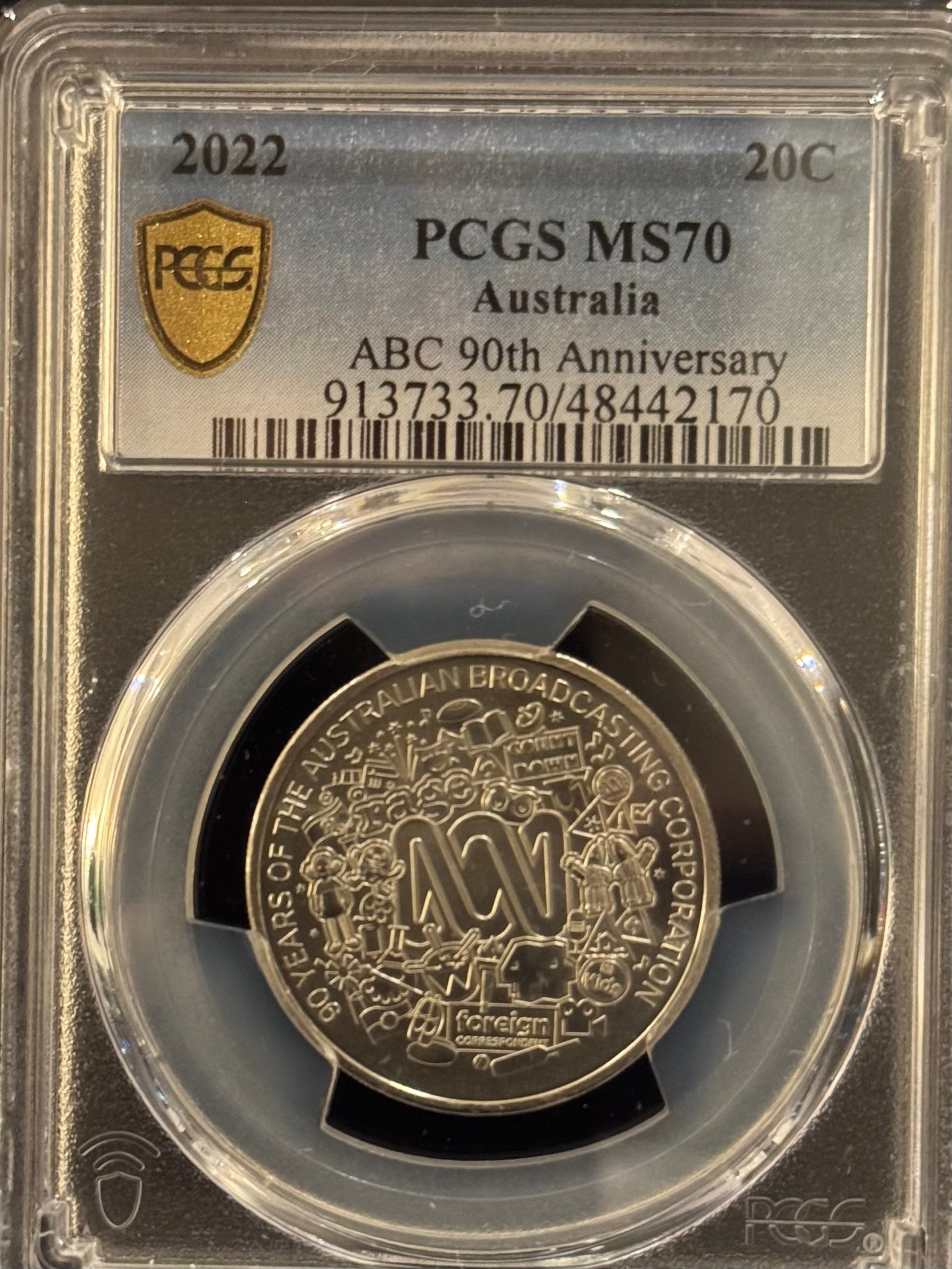 Royal Australian Mint 2022 20c ABC 90th Anniversary PCGS MS70