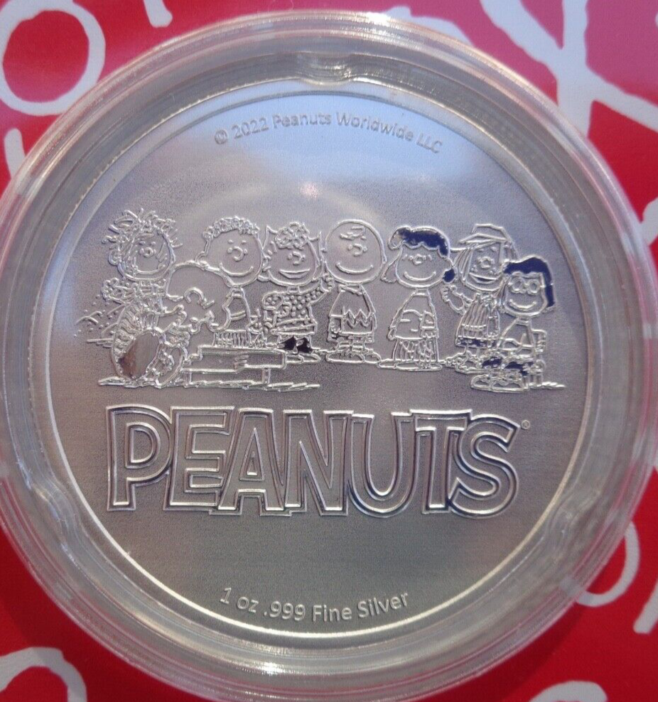 2023 1 oz Peanuts Snoopy Valentine's .999 Colourised Silver Round